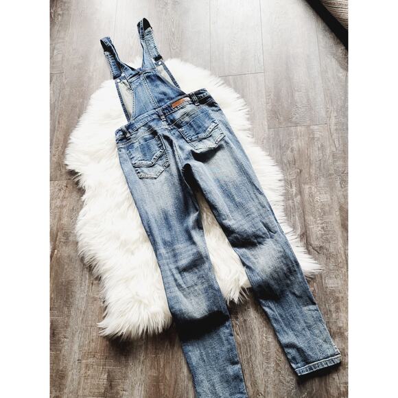 EUC Dollhouse Blizzard Blue Distressed Denim Overalls - Size 7 - Picture 6 of 11